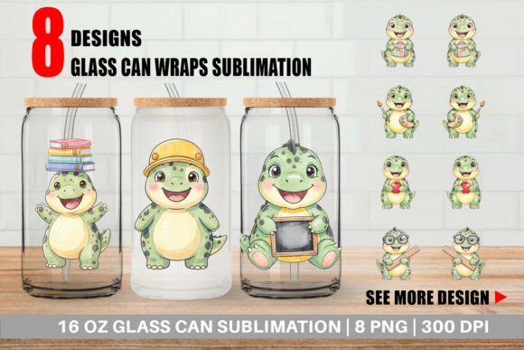 Download School Dino Watercolor Glass Can Wrap - Premium Resources