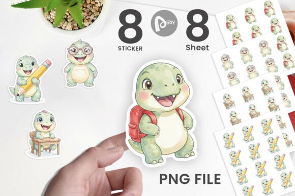 Download Round Watercolor School Dino Sticker PNG - School dino Collection