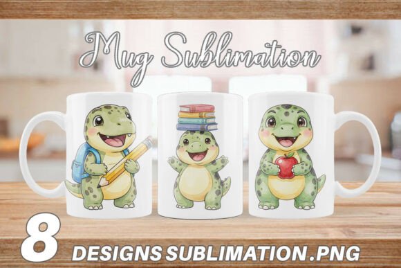 Download School Dino Watercolor Mug Wrap PNG - Premium Resources