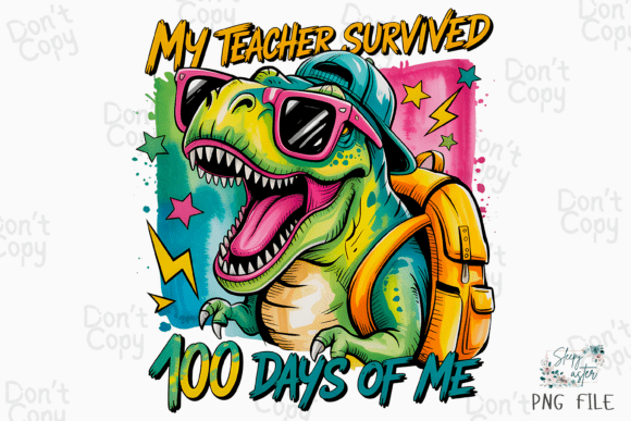 Download Funny Preppy 100 Days of School Dino PNG - School dino Collection
