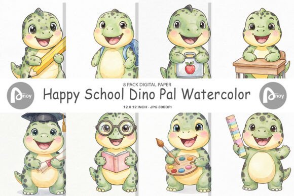 Download School Dino Watercolor Digital Paper - Premium Resources