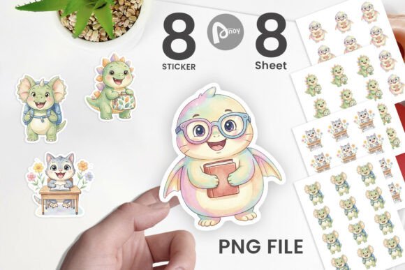 Download Digital Watercolor School Dino Stickers - School dino Collection